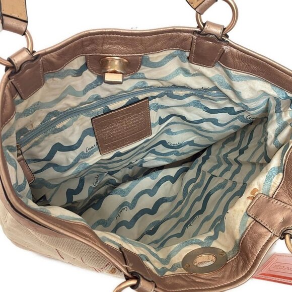 Auth COACH - 17031 Beige Pink Multi Canvas Leather Tote Bag - Picture 7 of 10